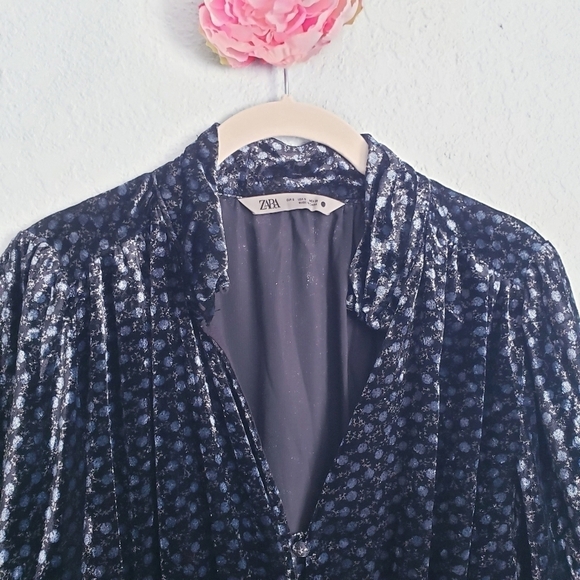 Zara Black and Blue Long Sleeve Velvet Mini Dress - Picture 5 of 8